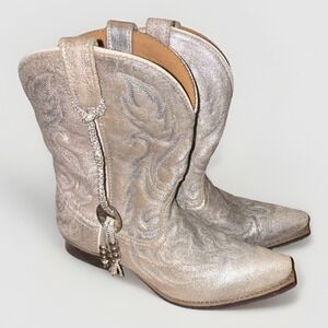 Lorado Leather Women's Sz 8.5 Silver Metallic Cowboy Boots,Style 52091, Beading